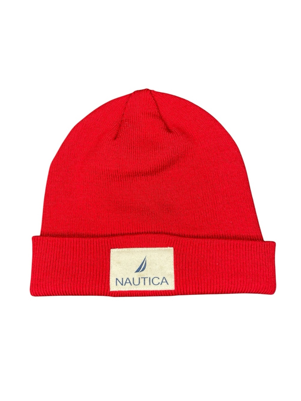 Nautica Red Cuffed Knit Hat with Logo Patch